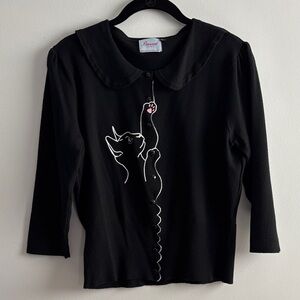 Black Cat Embroidered Cardigan